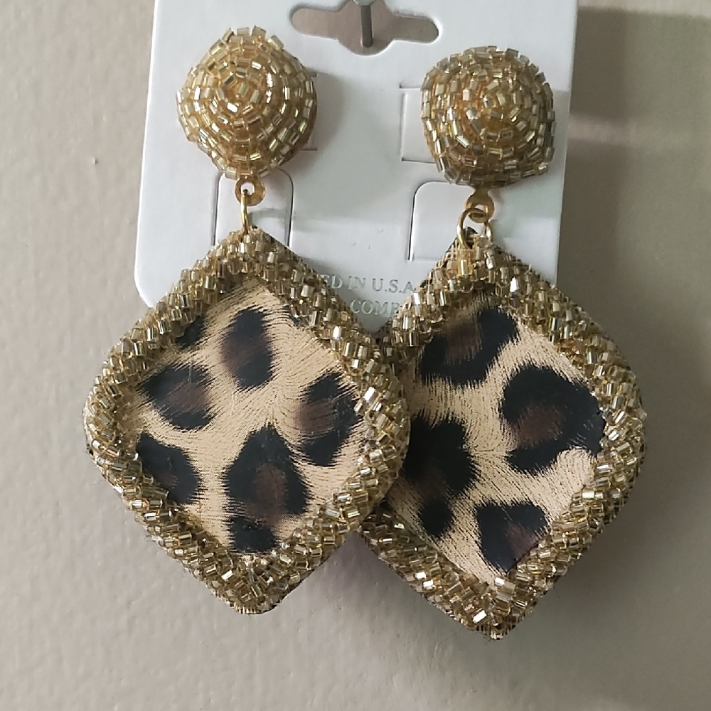 Leopard Print Beaded Earrings